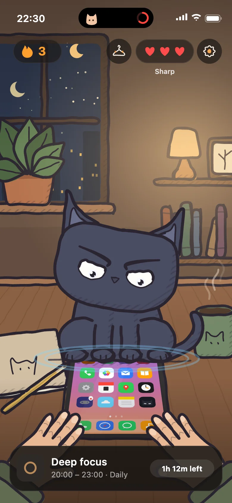 Sketchbook iPhone design preview: Larry guarding a phone during focus time